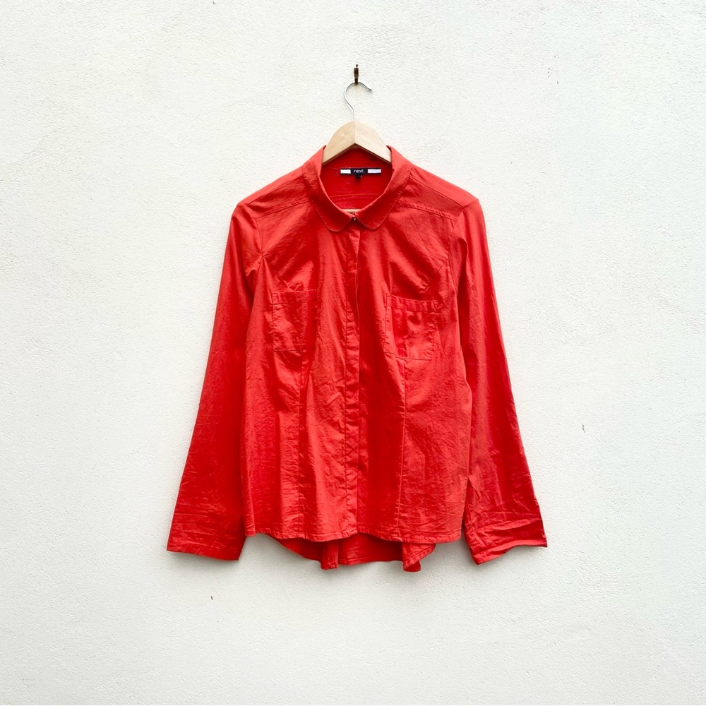 Next Women's Shirt UK 20 Bright Orange Stretch Button Back Roll Tab Sleeves Plus - Picture 2 of 7